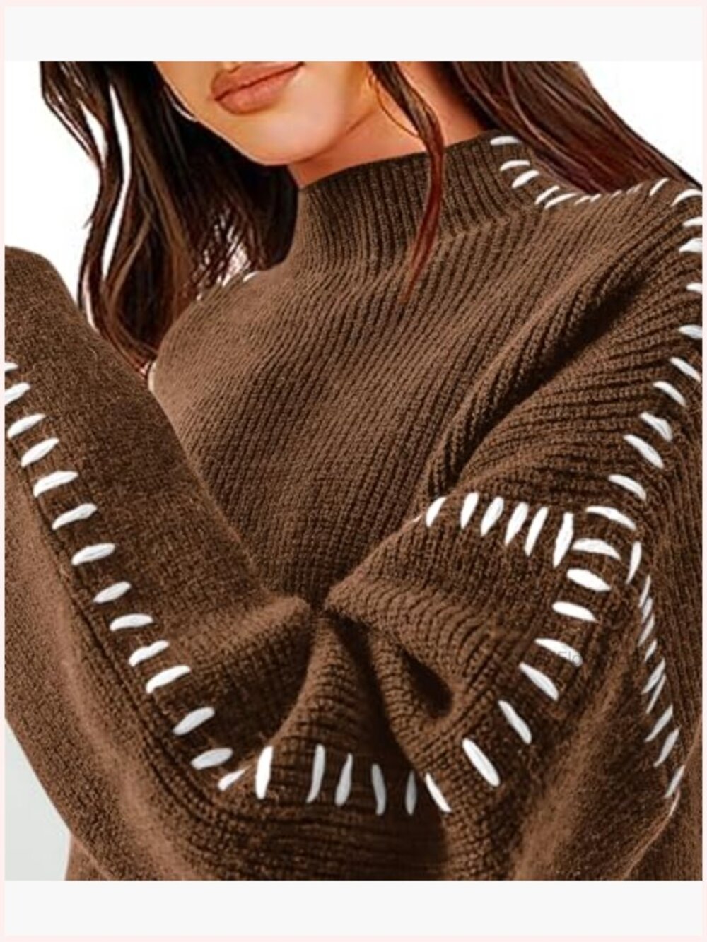 Chunky Knit Mock Neck Oversized Pullover Sweater - Relaxed Fit - Picture 5 of 7